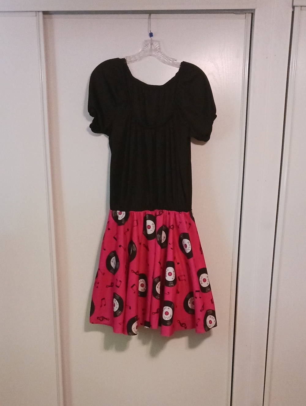 Rubie's Large Halloween Black Top with Hot Pink Record-Print Skirt
